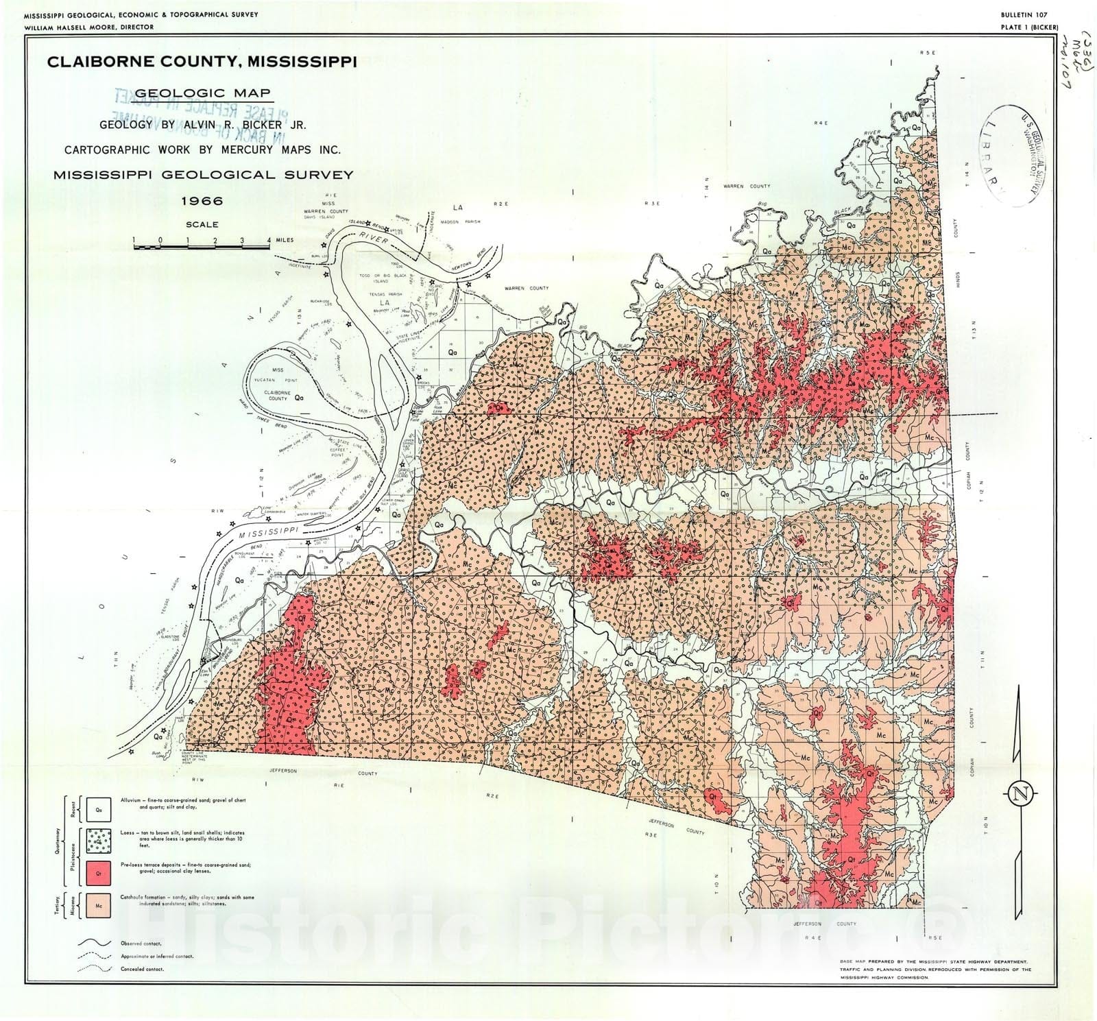 Map : Claiborne County geology and mineral resources [Mississippi], 1966 Cartography Wall Art :
