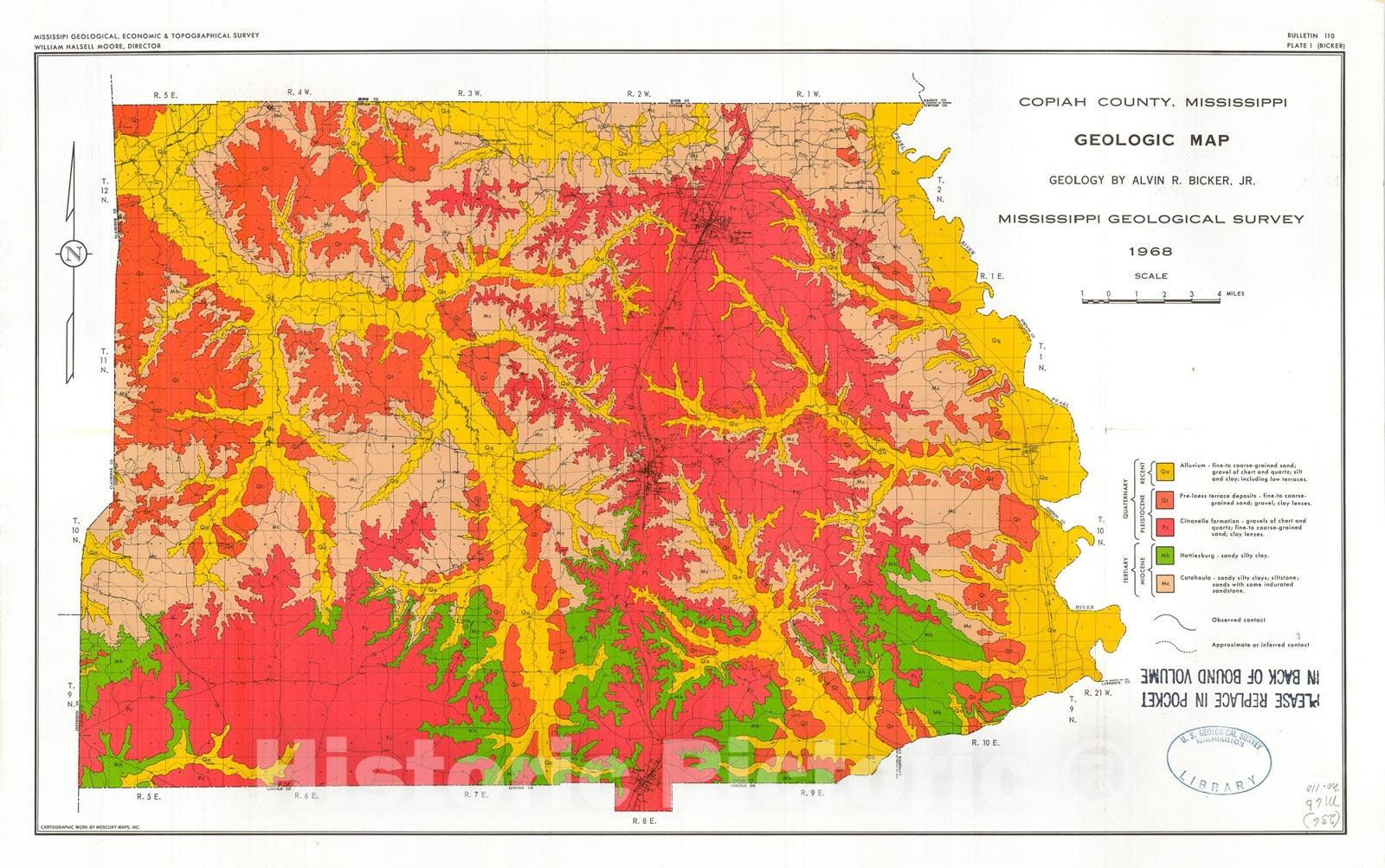 Map : Copiah County geology and mineral resources [Mississippi], 1969 Cartography Wall Art :