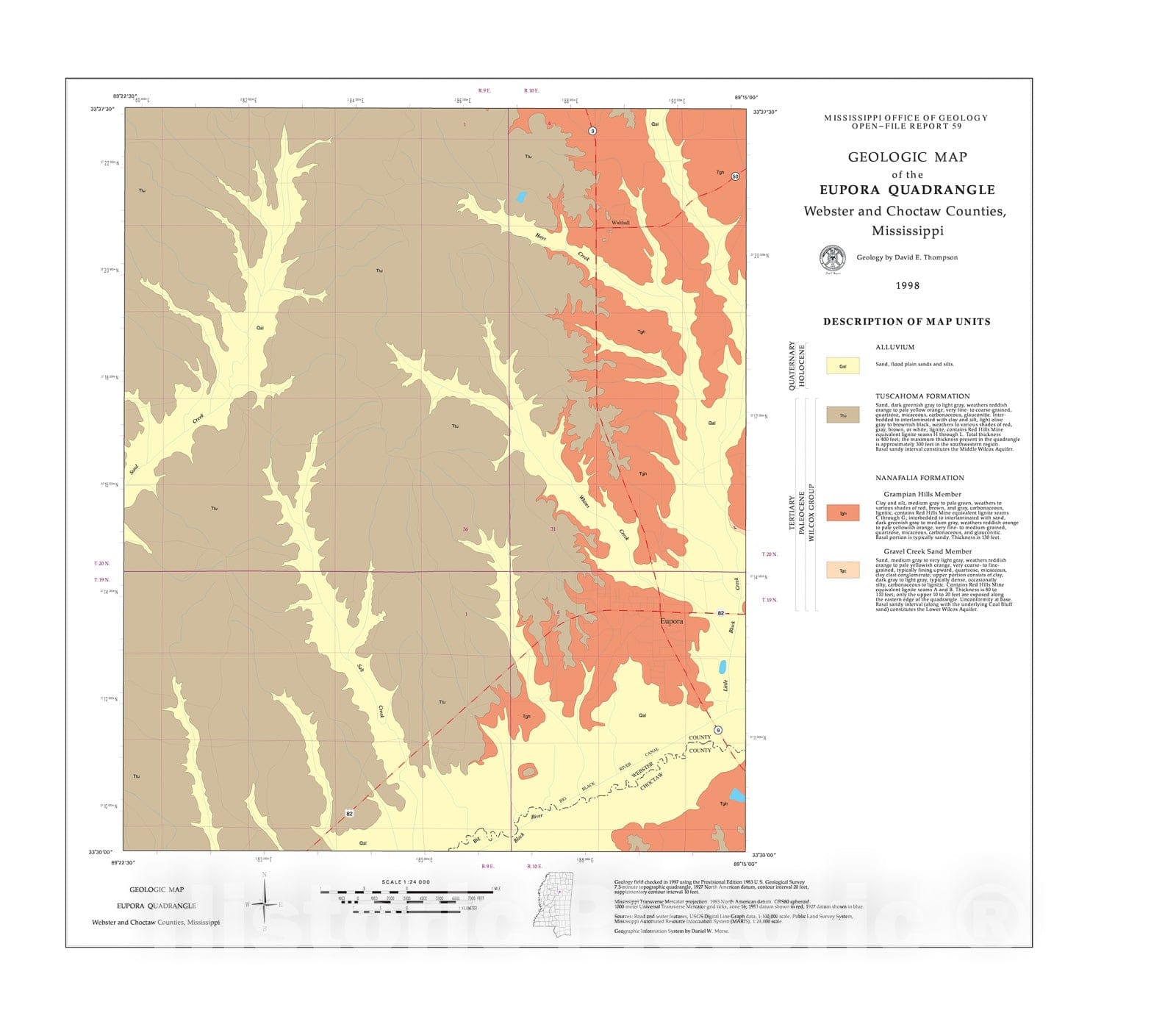 Map Geologic map of the Eupora quadrangle, ster and Choctaw Count