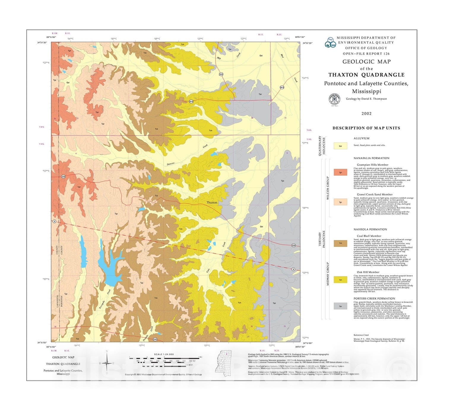 Map : Geologic map of the Thaxton quadrangle, Pontotoc and Lafayette Counties, Mississippi, 2002 Cartography Wall Art :