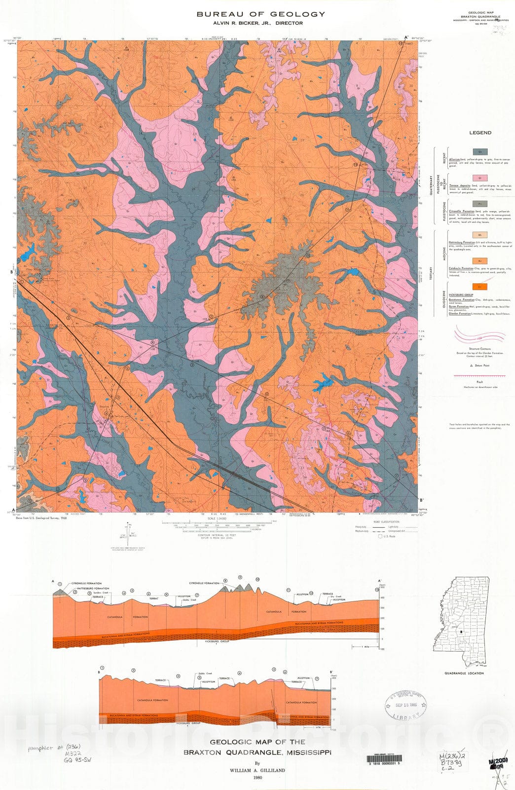 Map : General geology and mineral resources of the Braxton quadrangle, Mississippi, 1981 Cartography Wall Art :