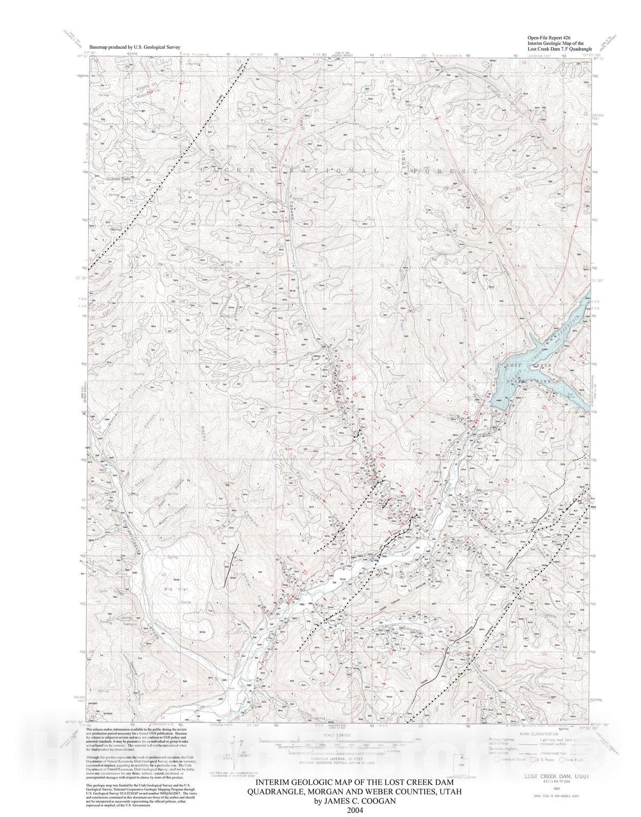 Map : Interim geologic map of the Lost Creek Dam quadrangle, Lost Creek drainage,  Morgan and Weber Counties, Utah, 2004 Cartography Wall Art :