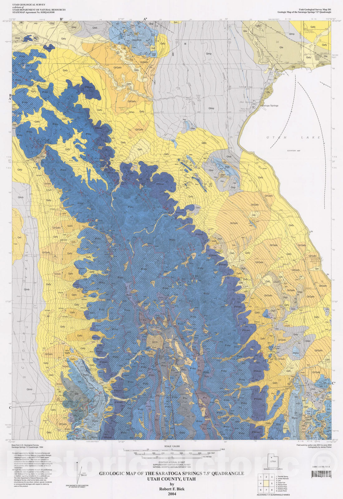 Map : Geologic map of the Saratoga Springs 7.5' quadrangle, Utah County, Utah, 2004 Cartography Wall Art :