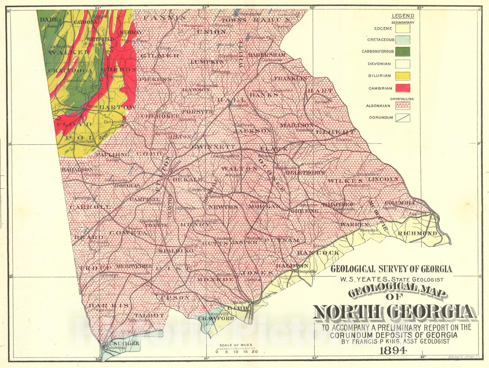 Map : A preliminary report on the corundum deposits of Georgia, 1894 Cartography Wall Art :