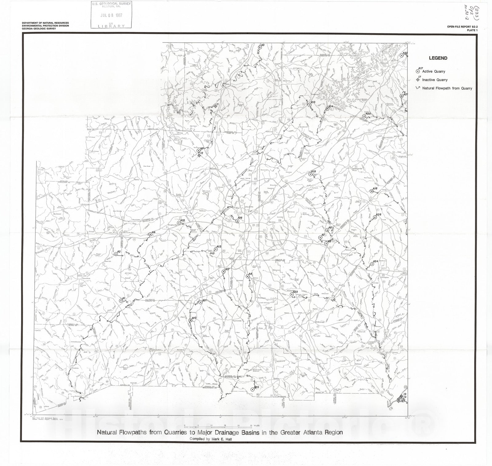 Map : Quarries as emergency reservoirs in the greater Atlanta region, 1992 Cartography Wall Art :