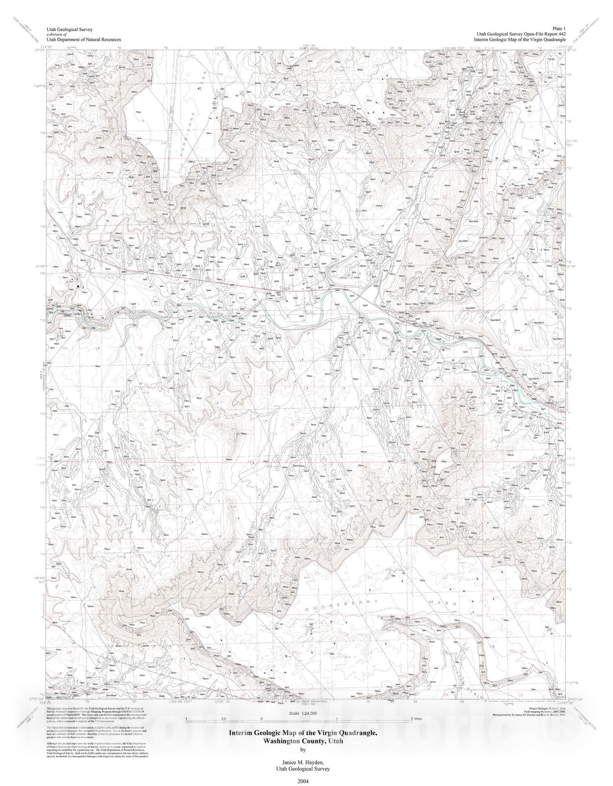 Map : Interim geologic map of the Virgin quadrangle, Washington County, Utah, 2004 Cartography Wall Art :
