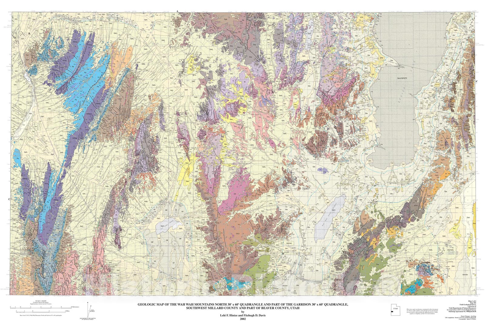 Map : Geologic map of the Wah Wah Mountains North 30' x 60' quadrangle and part of the Garrison 30' x 60' quadrangle, southwest Millard, 2004 Cartography Wall Art :