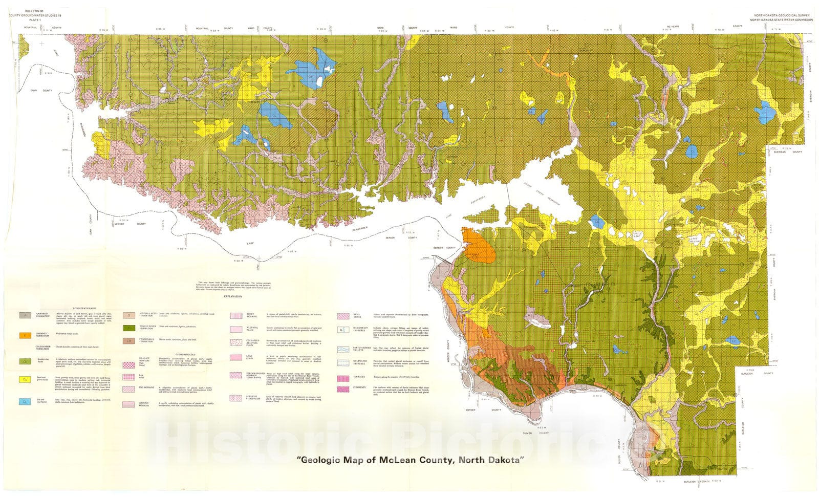 Map : Geology of McLean County, North Dakota:  part I - geology, 1971 Cartography Wall Art :