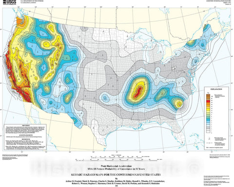Map : Seismic-hazard maps for the conterminous United States, 2005 Cartography Wall Art :
