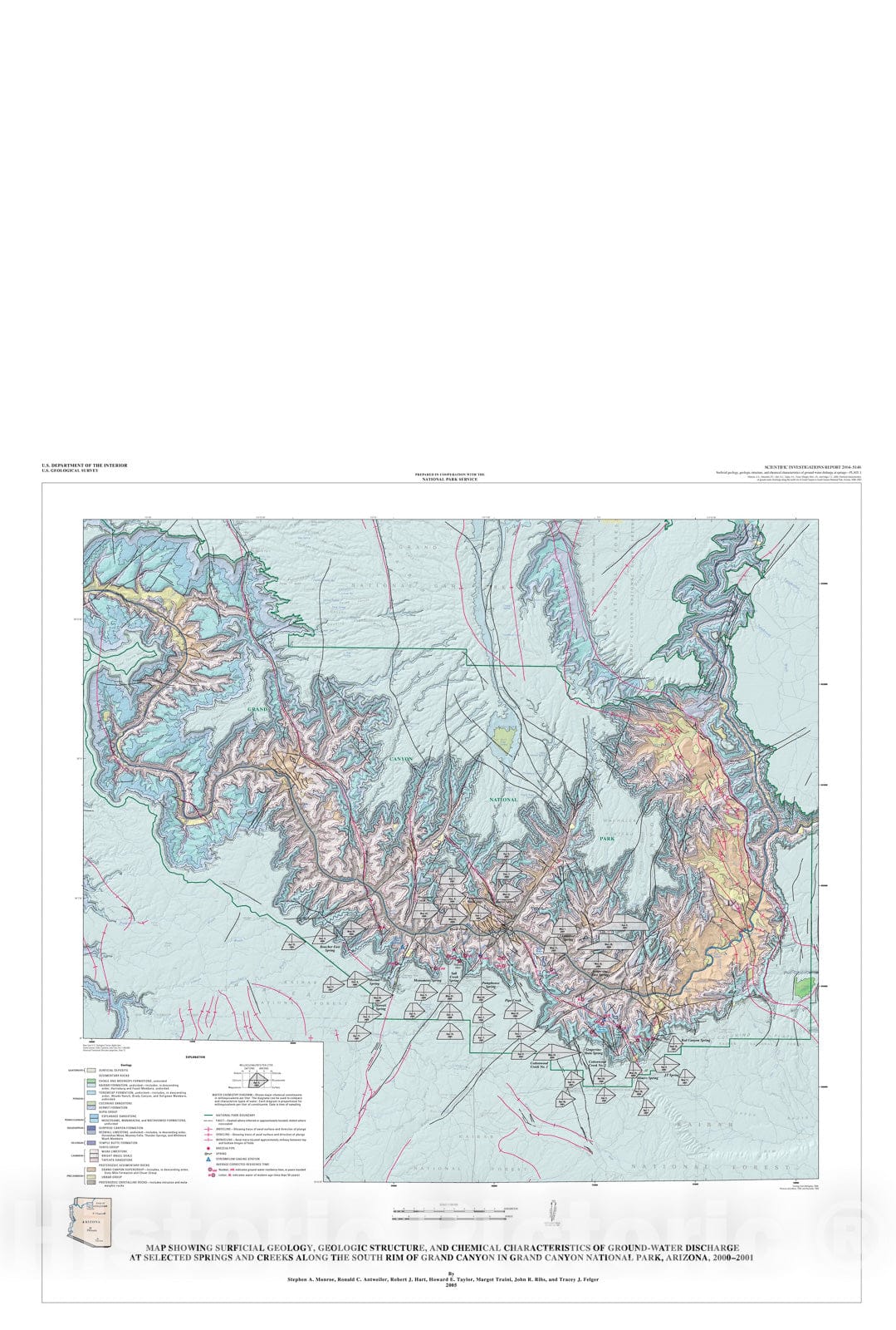 Map : Chemical characteristics of ground-water discharge along the south rim of Grand Canyon in Grand Canyon National Park, Arizona, 2000-2001, 2005 Cartography Wall Art :