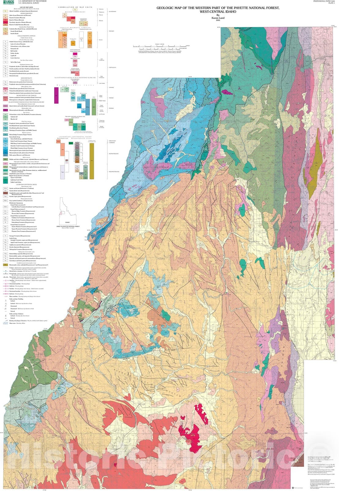 Map : Geology of the Payette National Forest and vicinity, west-central Idaho, 2005 Cartography Wall Art :