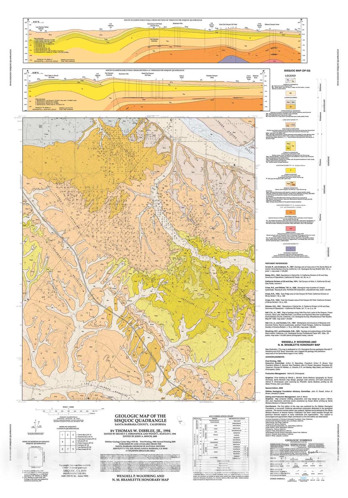 Map : Geologic map of the Sisquoc quadrangle, Santa Barbara County, California, 1994 Cartography Wall Art :