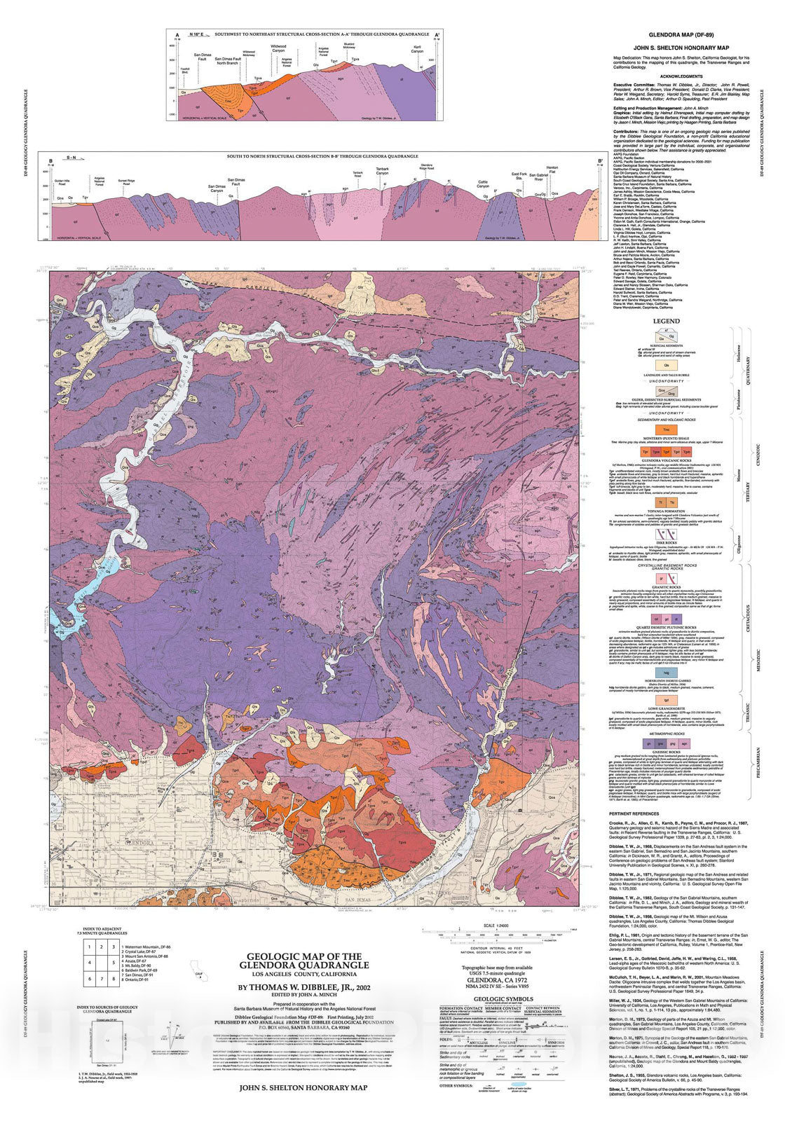 Map : Geologic map of the Glendora quadrangle, Los Angeles County, California, 2002 Cartography Wall Art :