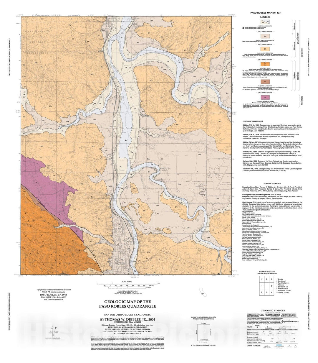 Map : Geologic map of the Paso Robles quadrangle, San Luis Obispo County, California, 2004 Cartography Wall Art :