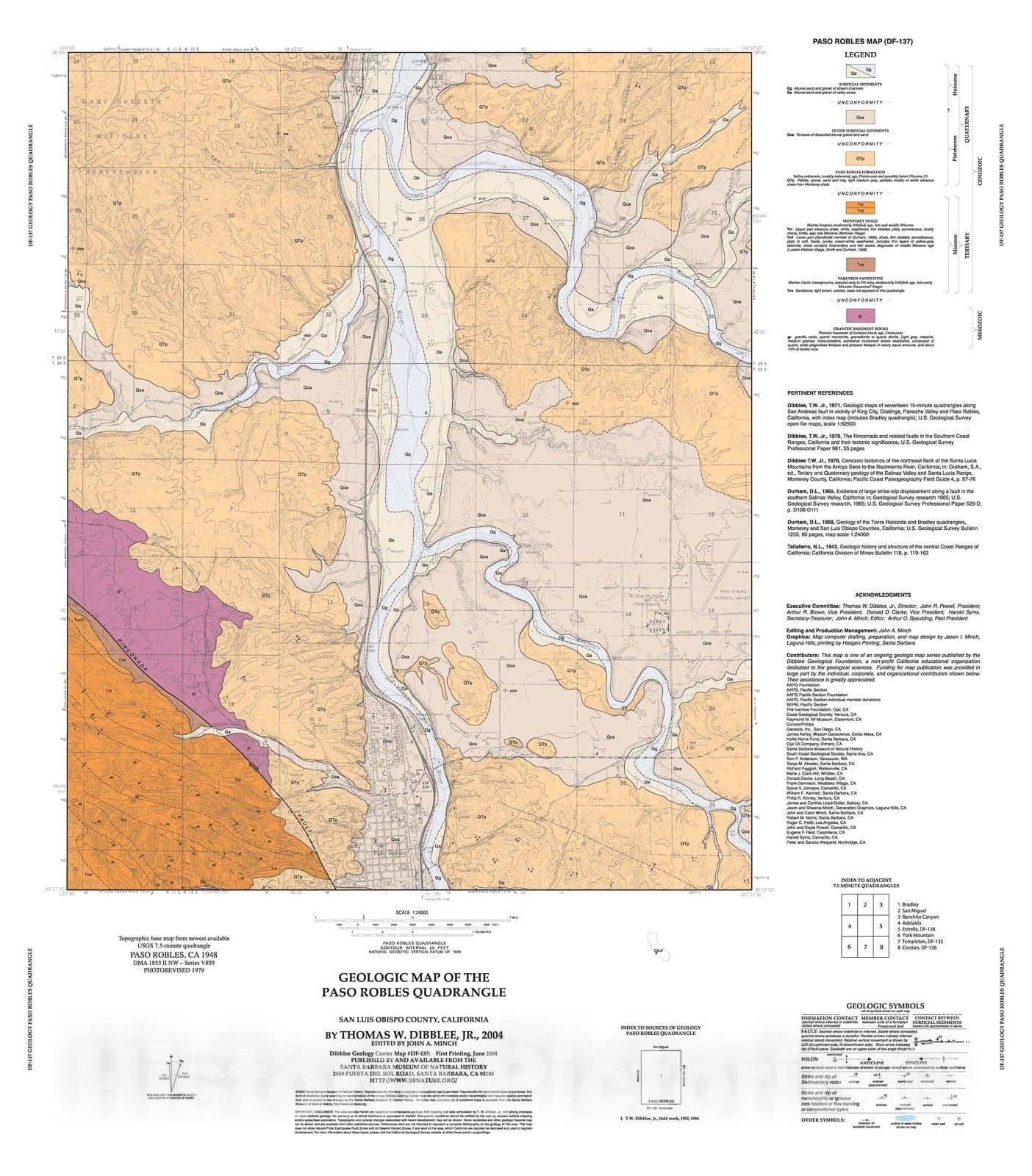 Map : Geologic map of the Paso Robles quadrangle, San Luis Obispo County, California, 2004 Cartography Wall Art :