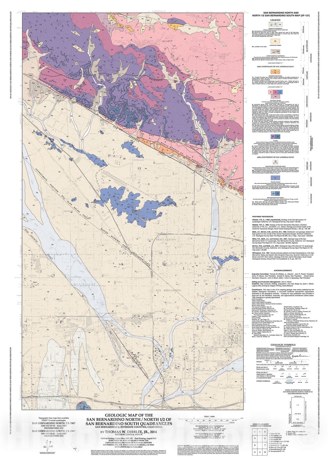Map : Geologic map of the San Bernardino North/north 1/2 of San Bernardino South quadrangles, San Bernardino and Riverside County, California, 2004 Cartography Wall Art :