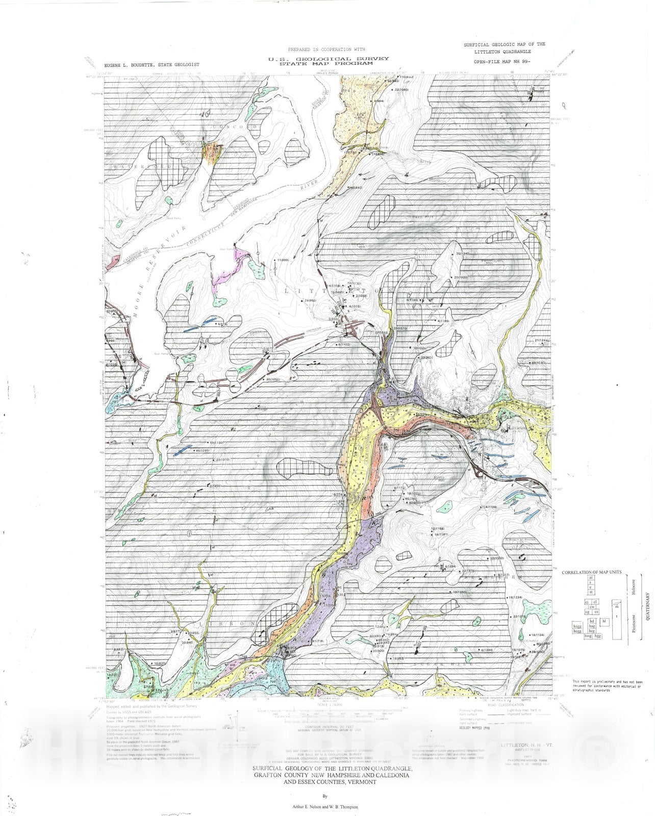 Map : Surficial geologic map of the Littleton 7.5 minute quadrangle, 1998 Cartography Wall Art :