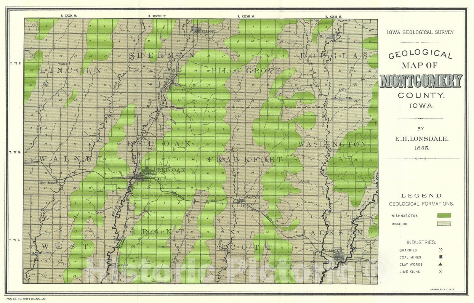 Map : Geology of Montgomery County [Iowa], 1895 Cartography Wall Art :