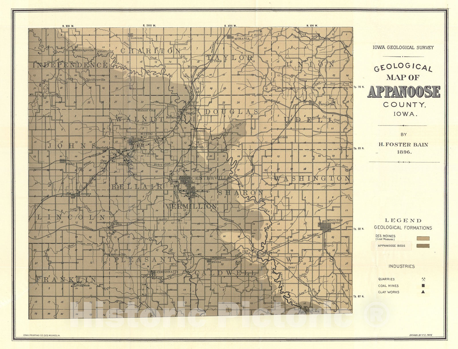 Map : Geology of Appanoose County [Iowa], 1896 Cartography Wall Art :