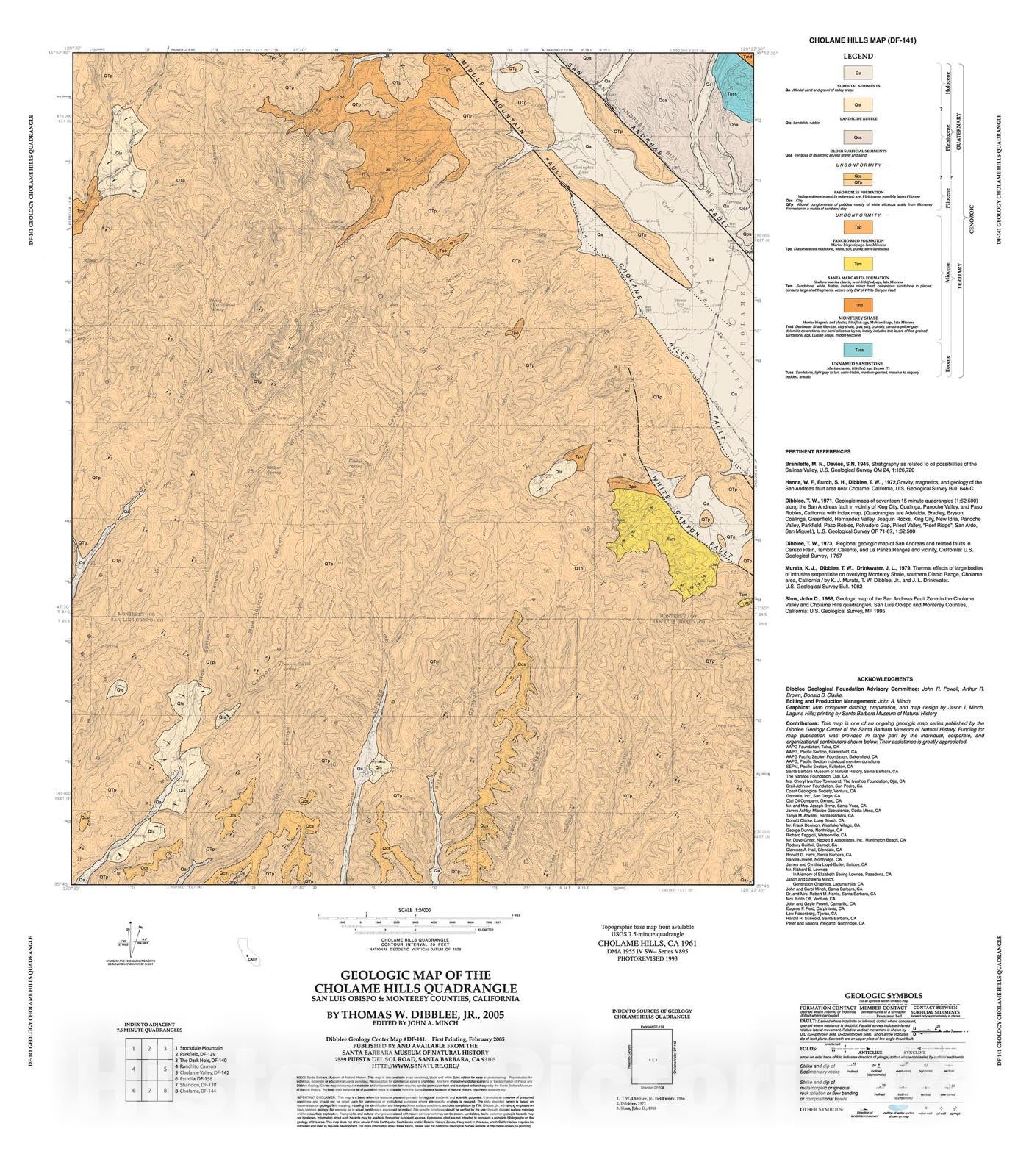 Map : Geologic map of the Cholame Hills quadrangle, San Luis Obispo & Monterey Counties, California, 2005 Cartography Wall Art :
