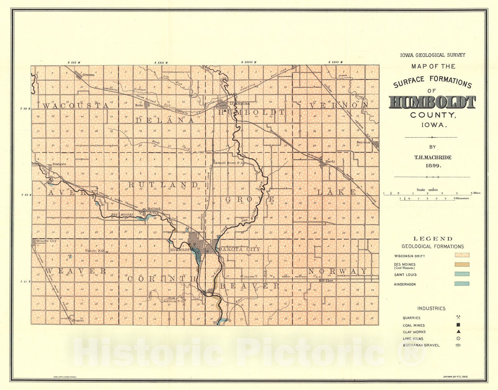 Map : Geology of Humboldt County [Iowa], 1899 Cartography Wall Art :