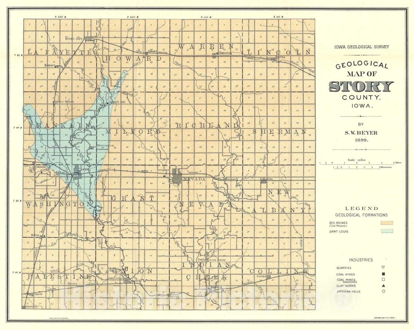 Map : Geology of Story County [Iowa], 1899 Cartography Wall Art :