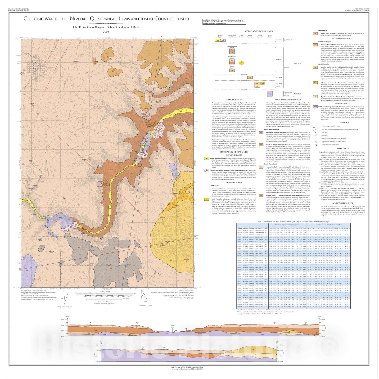 Map : Geologic Map of the Nezperce Quadrangle, Lewis and Idaho Counties, Idaho, 2004 Cartography Wall Art :