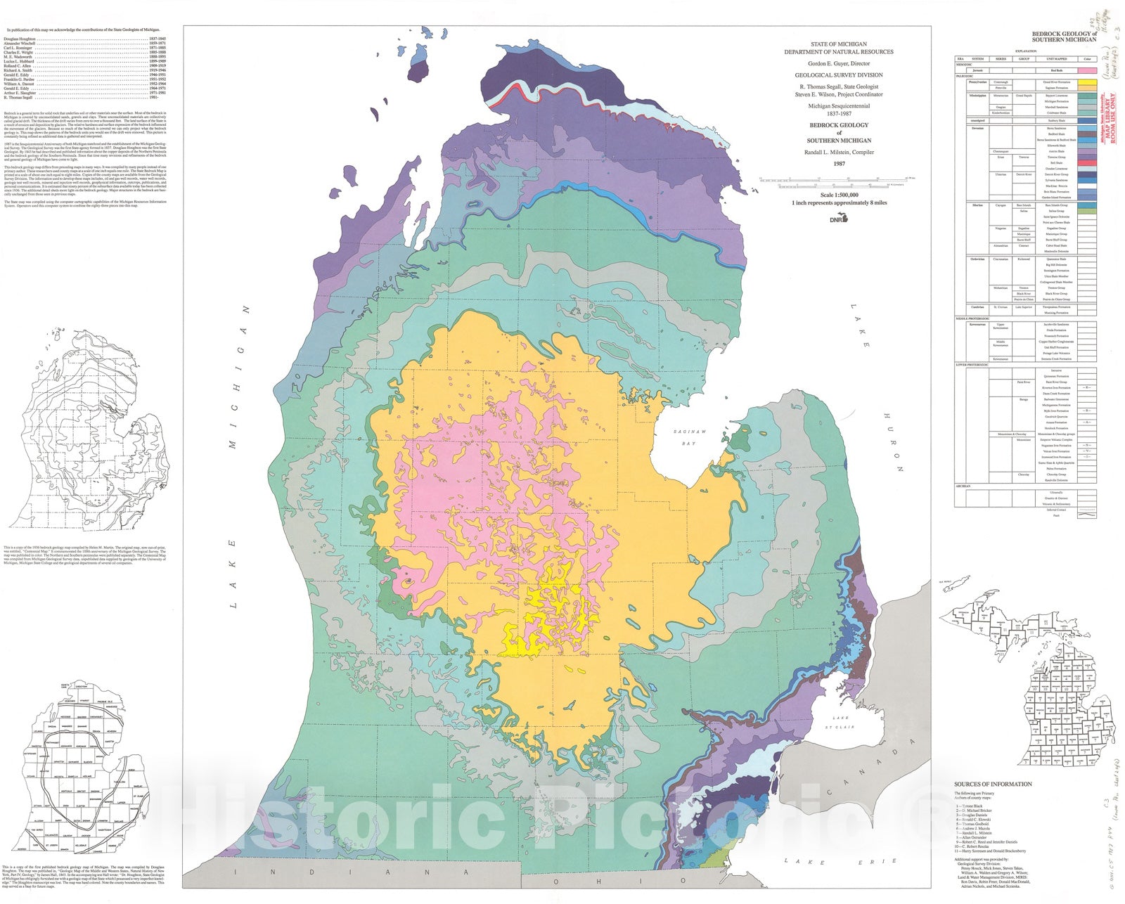 Map : Bedrock Geology of Southern Michigan, 1987 Cartography Wall Art :