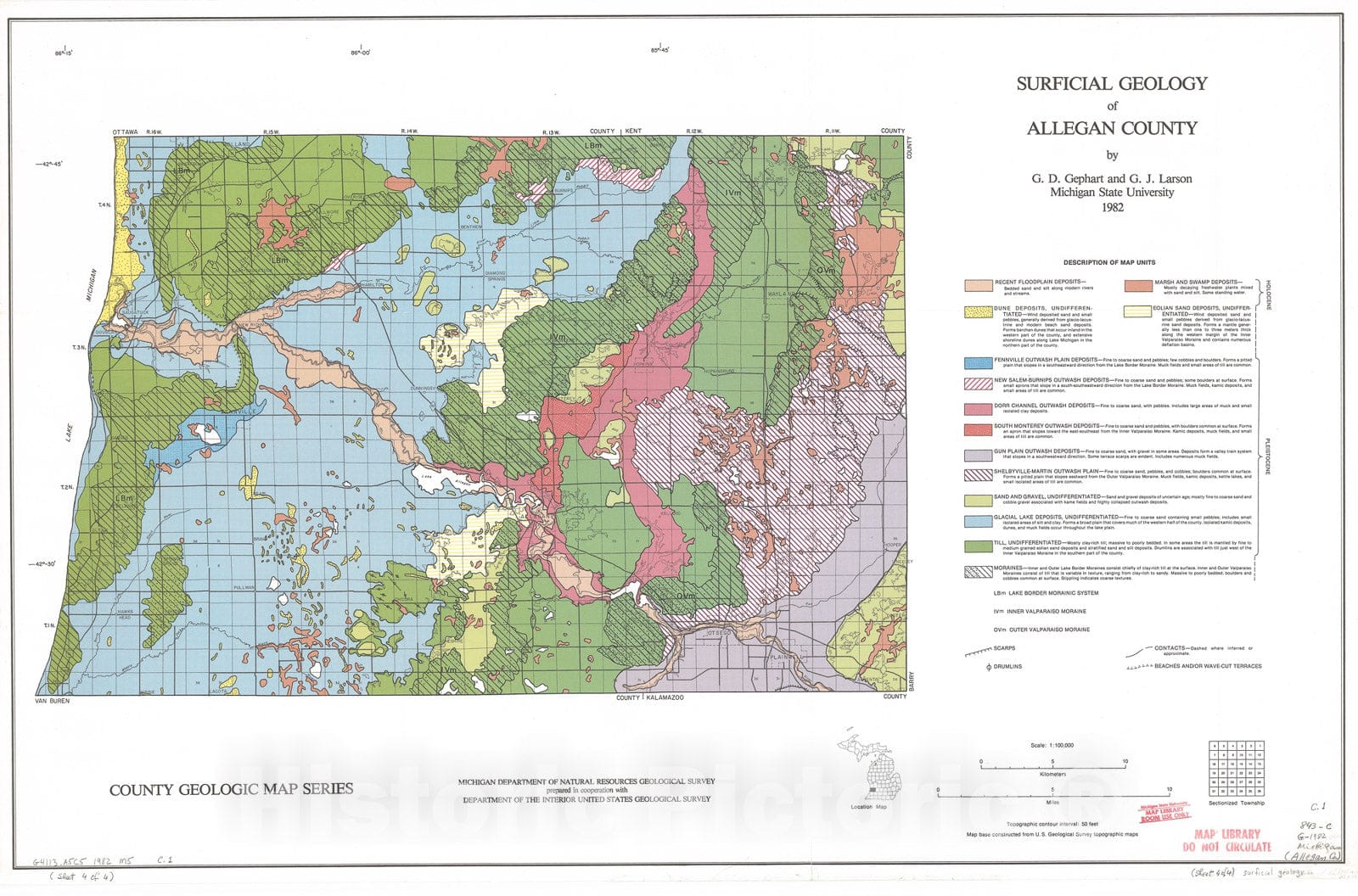Map : Surficial Geology of Allegan County, 1982 Cartography Wall Art :