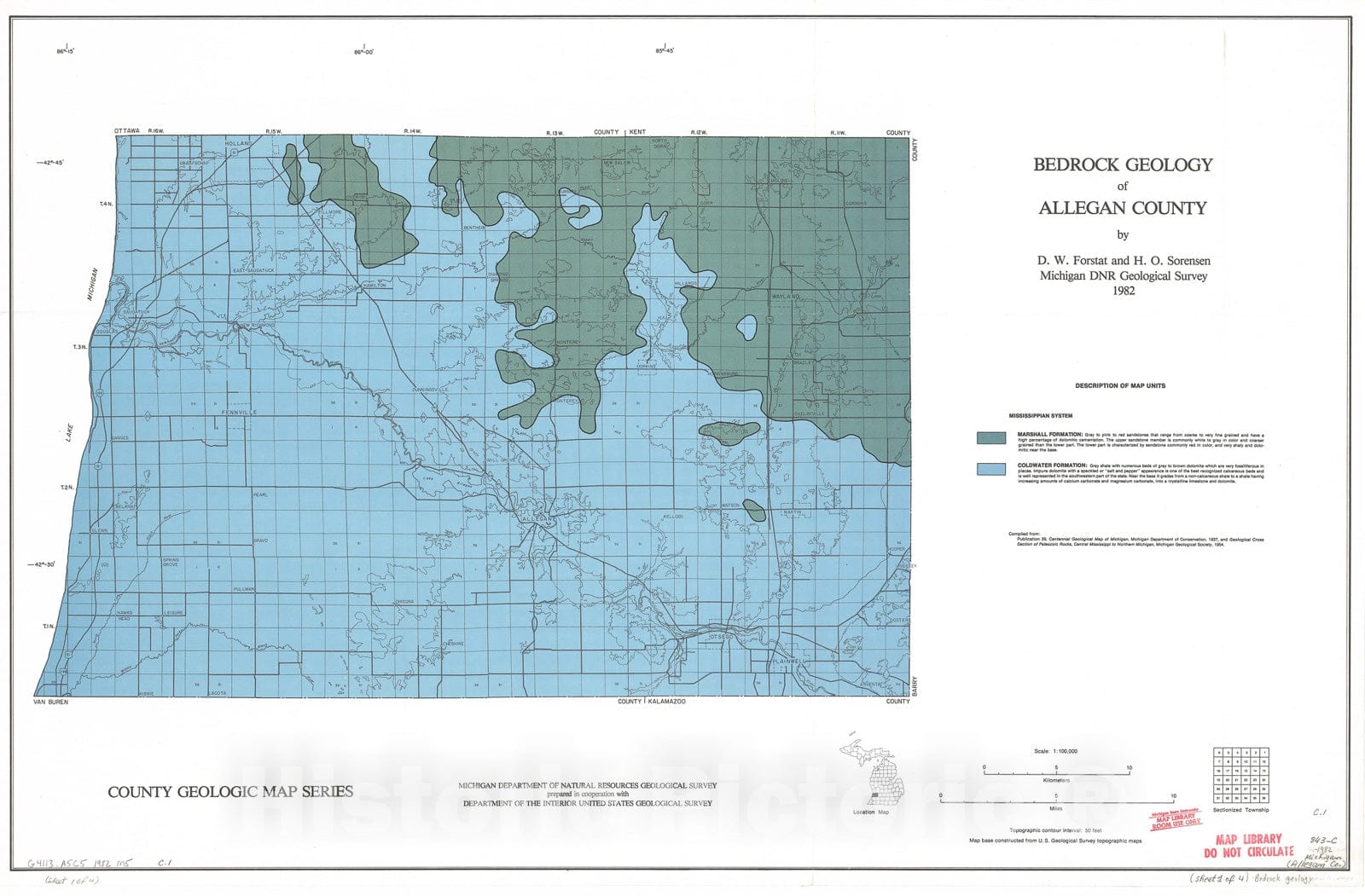Map : Bedrock Geology of Allegan County, 1982 Cartography Wall Art :