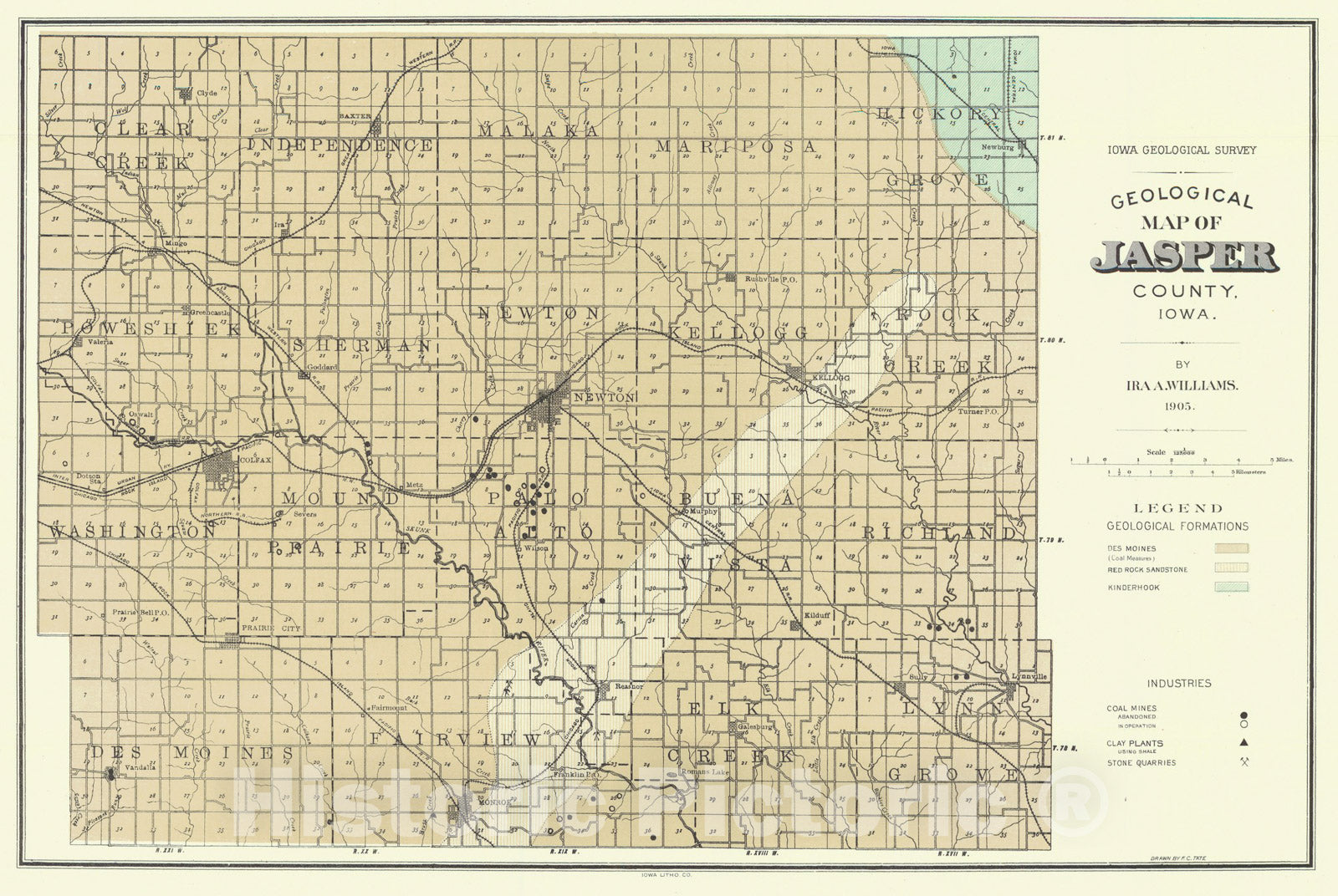 Map : Geology of Jasper County [Iowa], 1905 Cartography Wall Art :