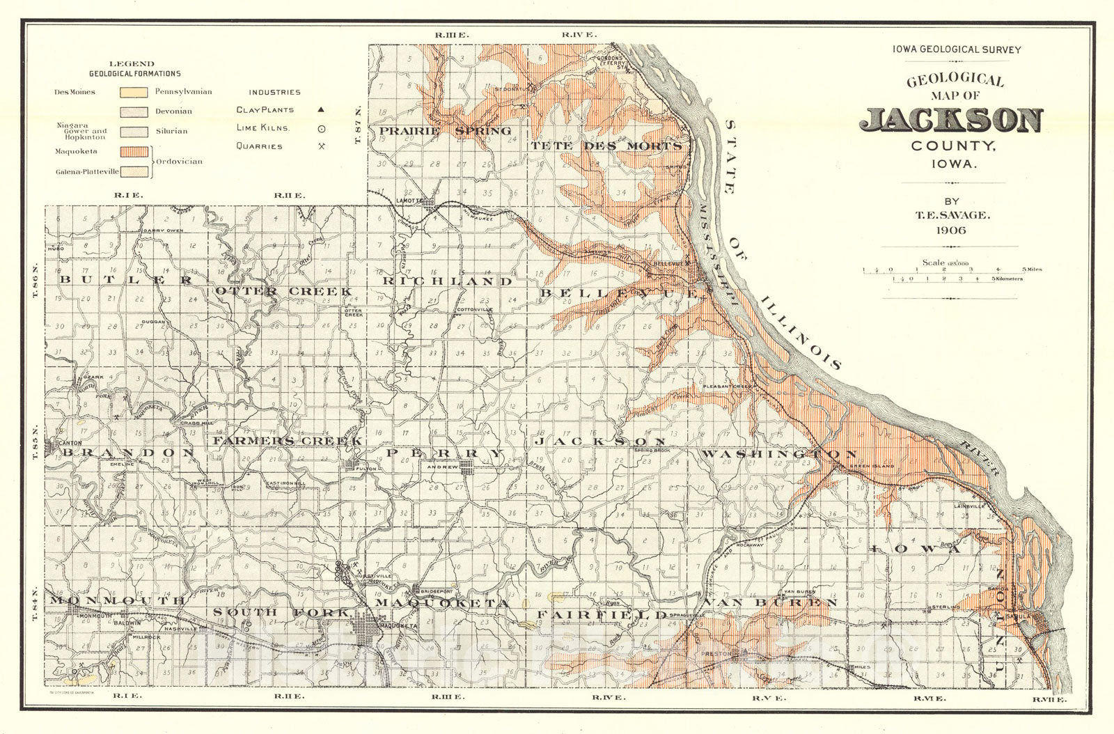 Map : Geology of Jackson County [Iowa], 1906 Cartography Wall Art :