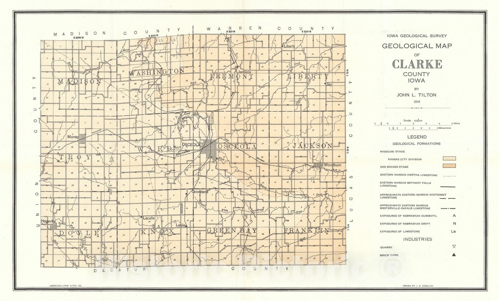Map : Geology of Clarke County [Iowa], 1920 Cartography Wall Art :