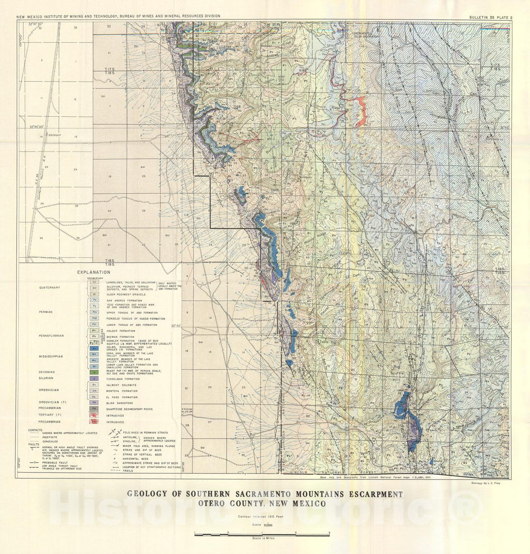 Map : Geology of the southern Sacramento Mountains escarpment, Otero County, New Mexico, 1961 Cartography Wall Art :