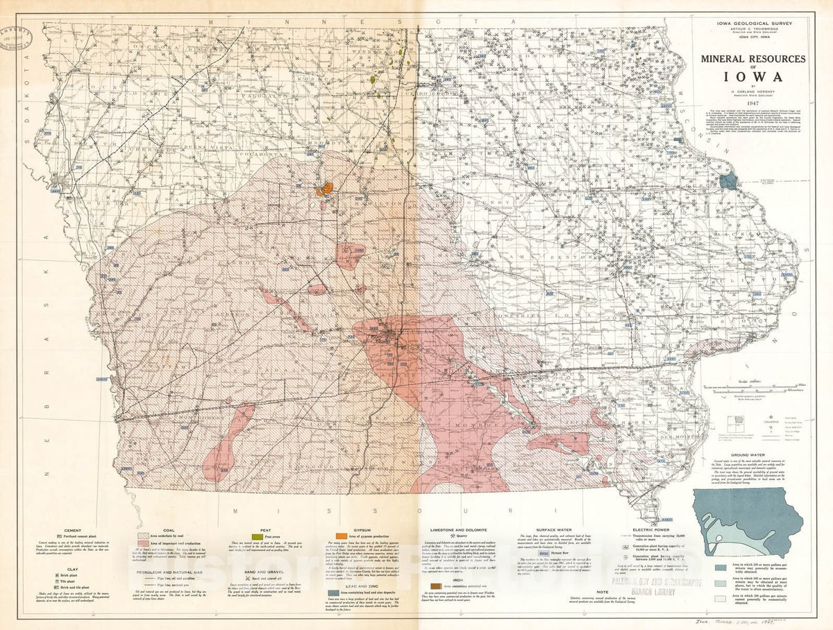 Map : Mineral resources of Iowa, 1947 Cartography Wall Art : – Historic ...