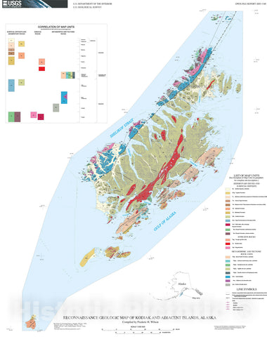 Map : Preliminary integrated geologic map databases for the United States:  digital data for the reconnaissance geologic map of the Kodiak Islands, Alaska, 2005 Cartography Wall Art :