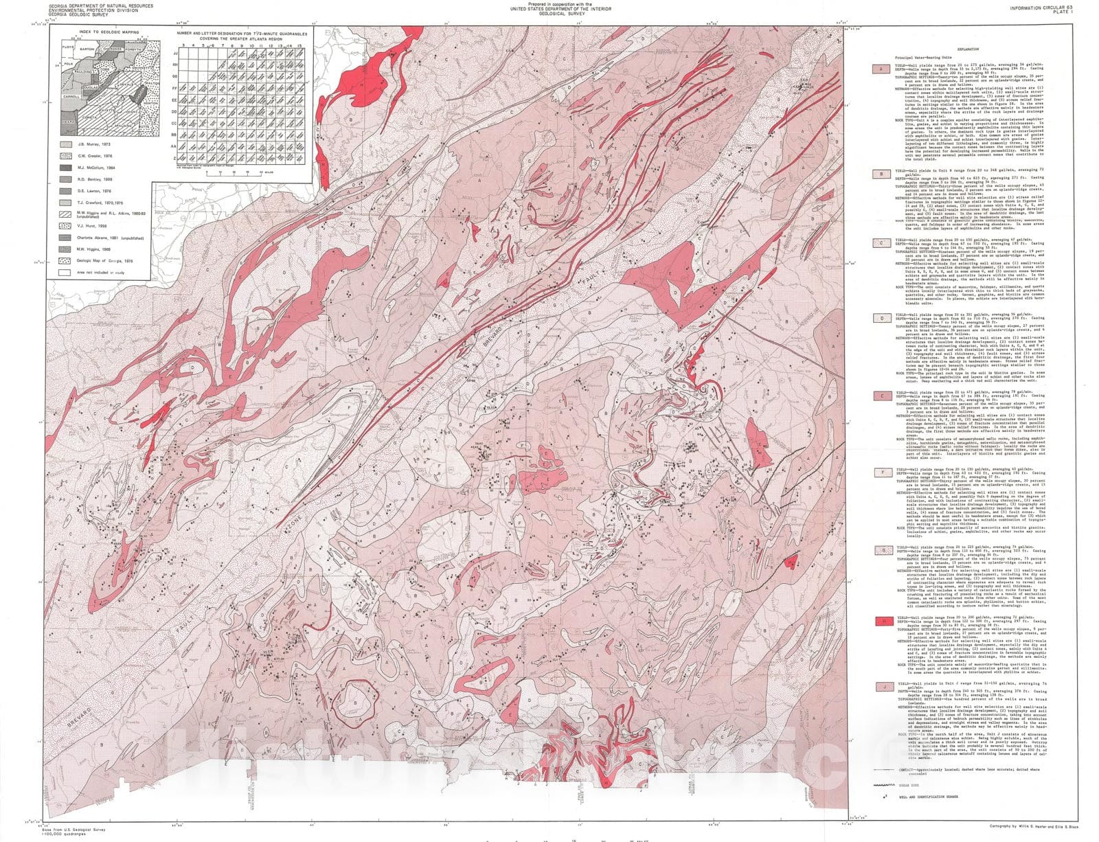 Map : Ground water in the greater Atlanta region, Georgia, 1983 Cartography Wall Art :