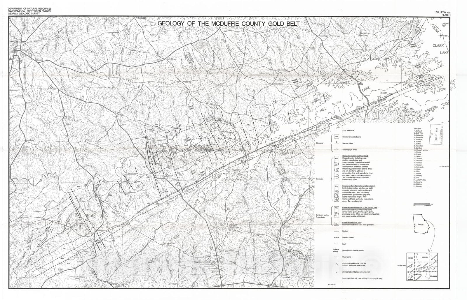 Map : Geology of the McDuffie County gold belt [Georgia], 1993 Cartography Wall Art :