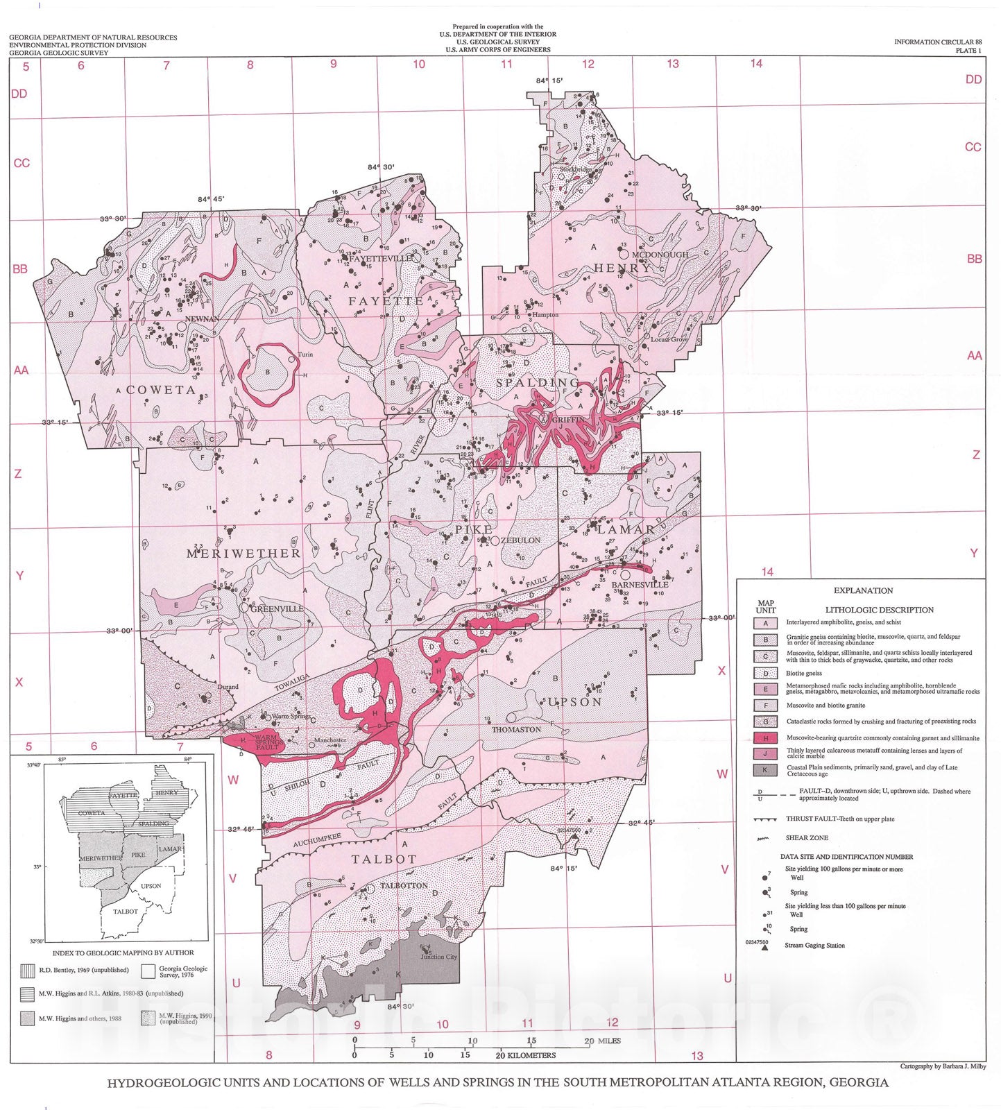 Map : Ground-water resources of the south metropolitan Atlanta region, Georgia, 1991 Cartography Wall Art :