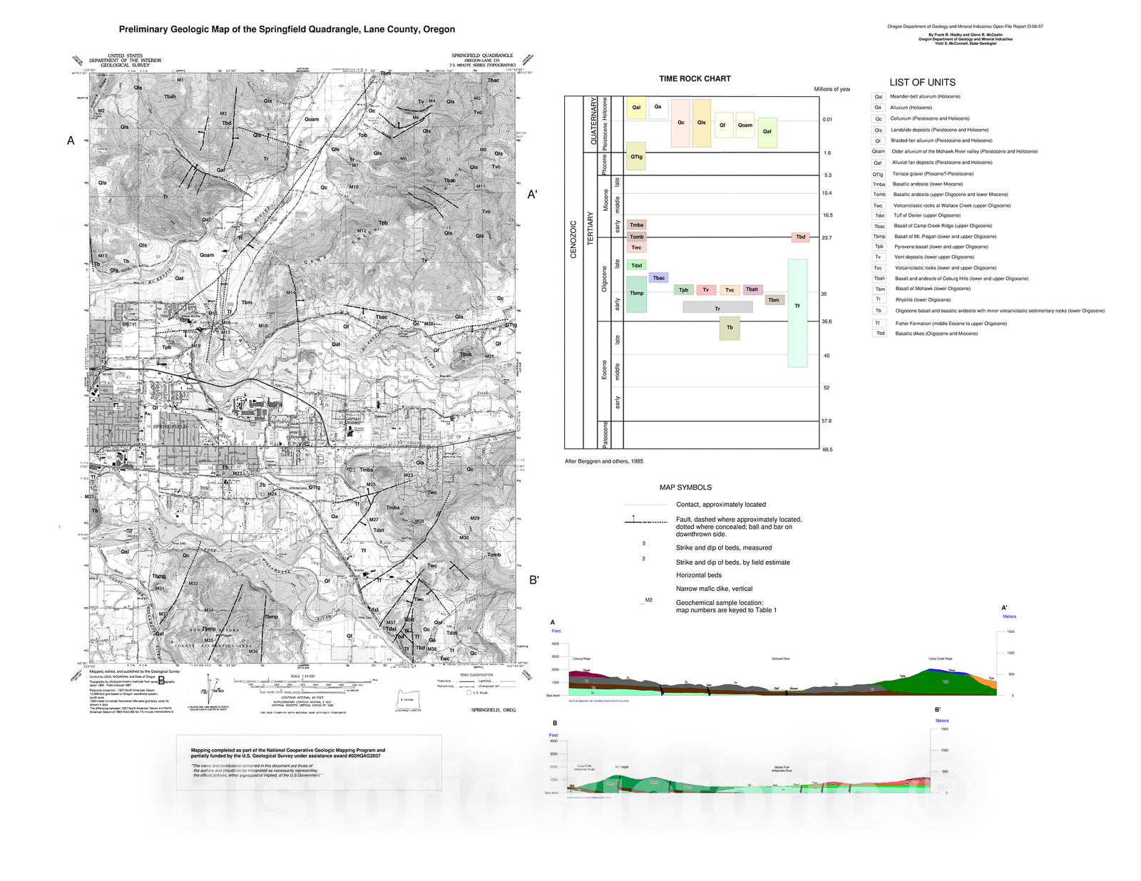 Map : Preliminary geologic map of the Springfield 7.5' quadrangle, Lane County, Oregon, 2006 Cartography Wall Art :
