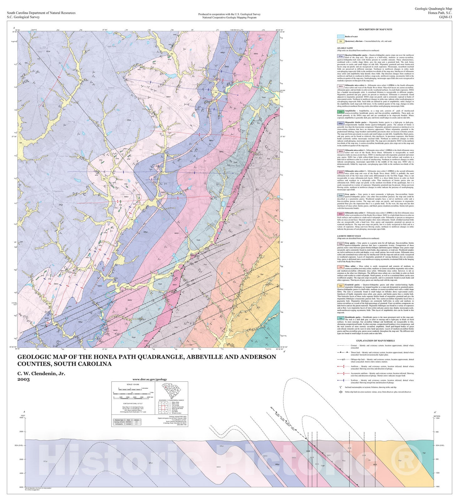 Map Geologic map of the Honea Path quadrangle, Abbeville and Anderso