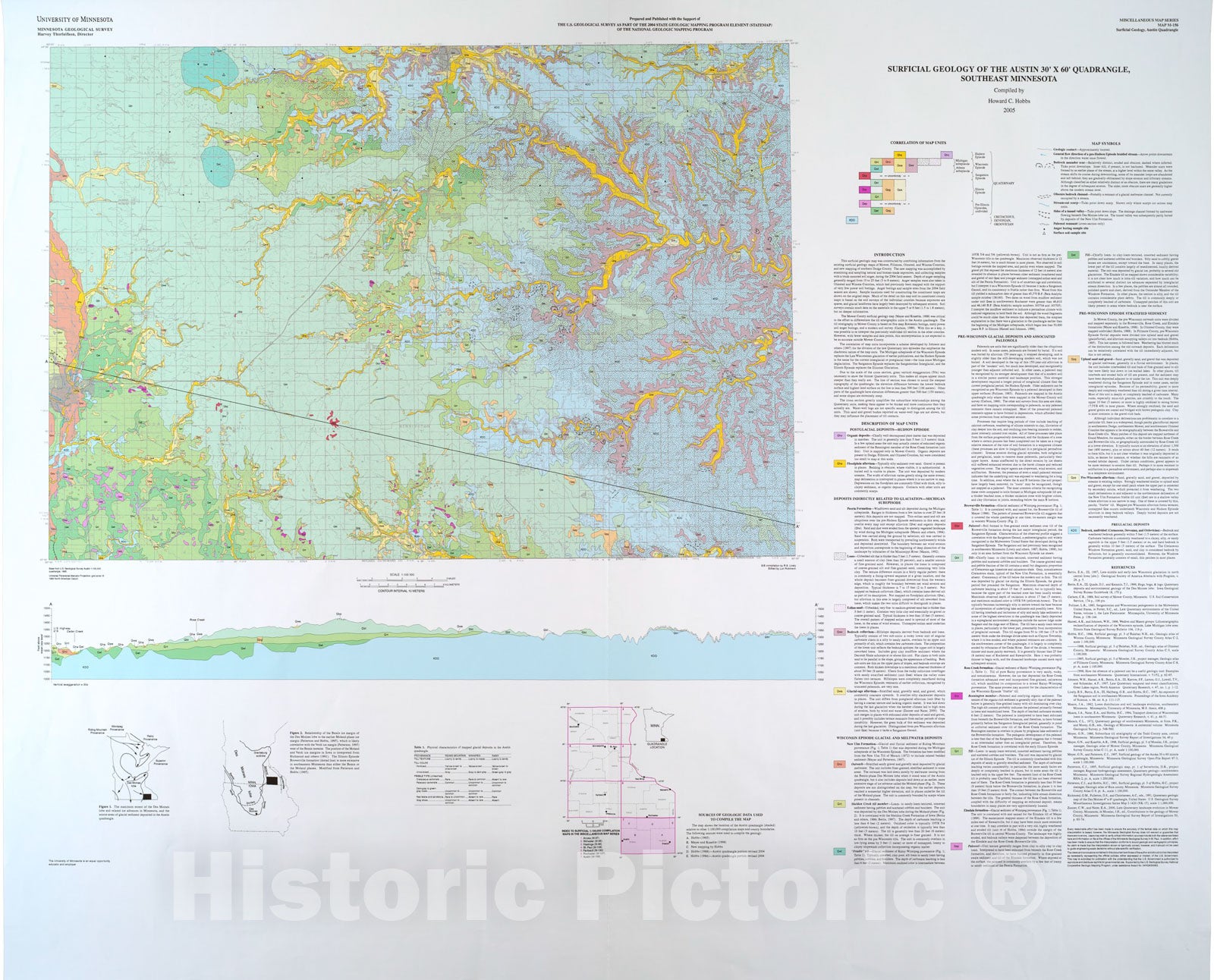 Map : Surficial geology of the Austin 30' x 60' quadrangle, southeastern Minnesota, 2005 Cartography Wall Art :