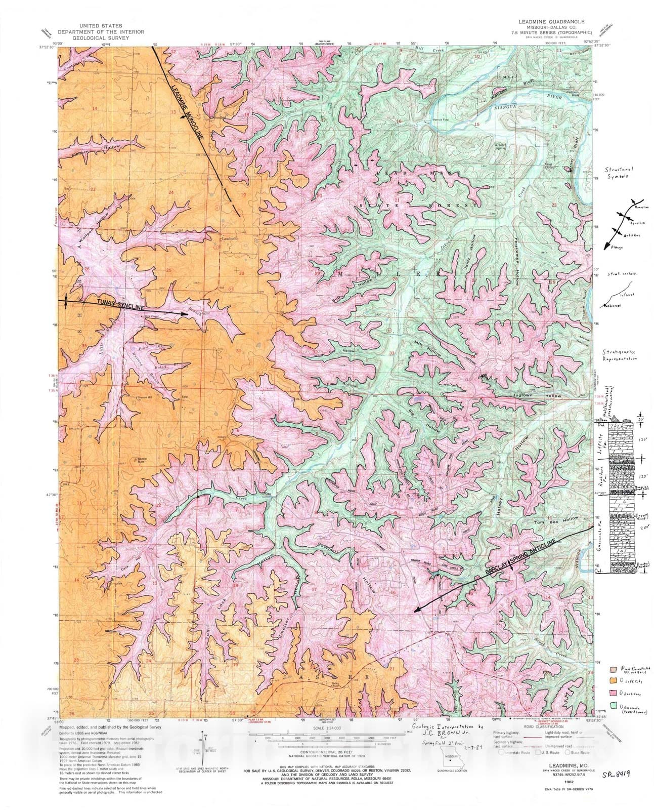 Map : Bedrock geologic map of the Leadmine seven 1/2' quadrangle, Miss ...