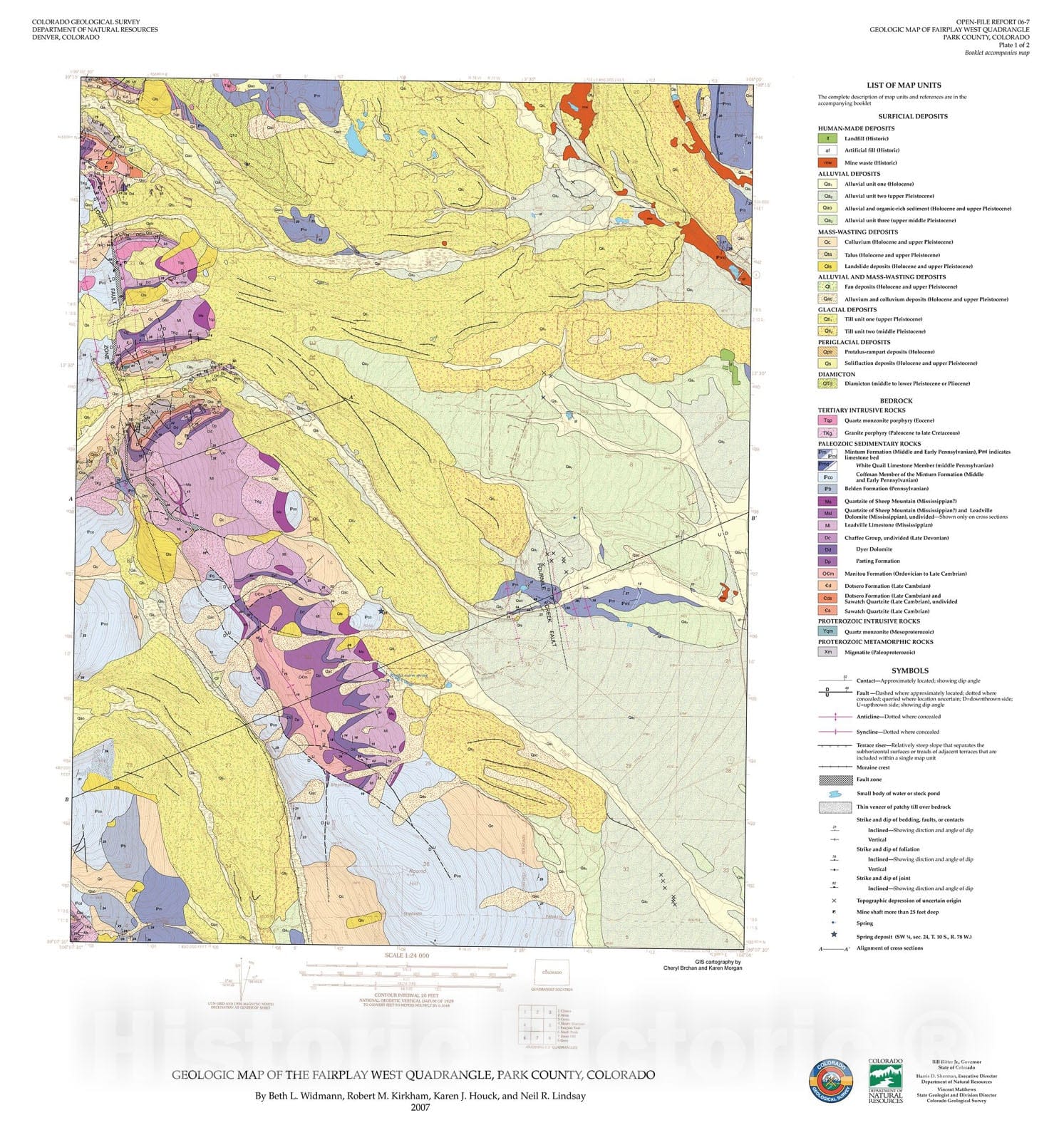 Map : Geologic Map of the Fairplay West quadrangle, Park County, Colorado, 2006 Cartography Wall Art :