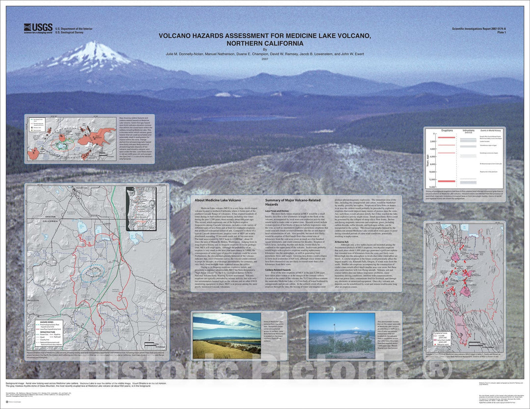 Map : Volcano hazards assessment for Medicine Lake volcano, northern California, 2007 Cartography Wall Art :