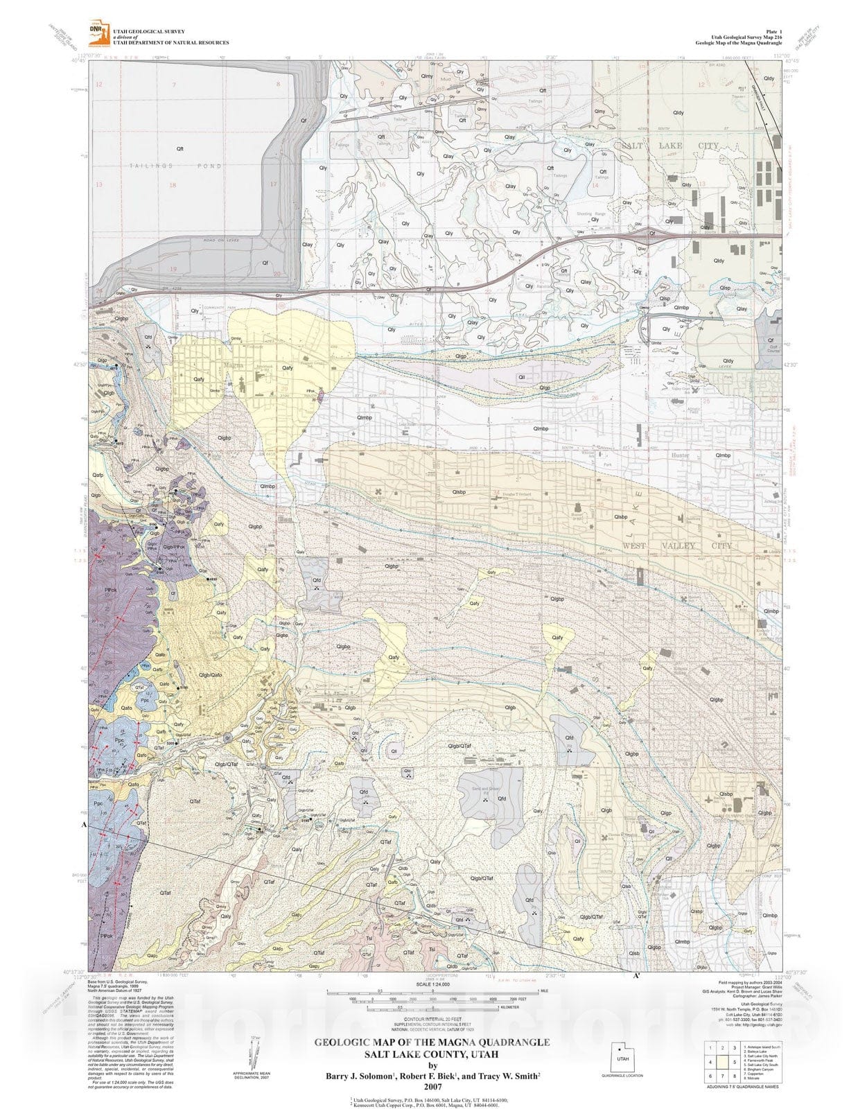 Map Geologic map of the Magna quadrangle, Salt Lake County, Utah, 20