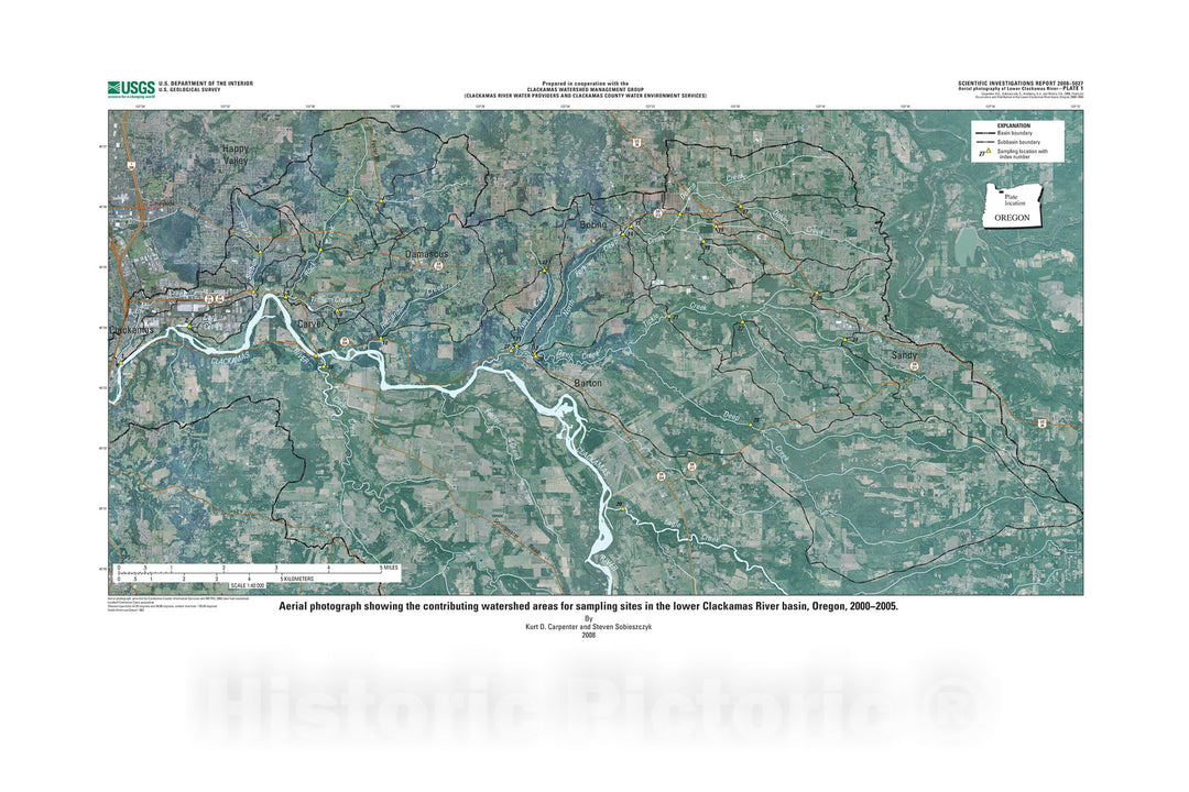Map : Pesticide occurrence and distribution in the lower Clackamas River Basin, Oregon, 2000-2005, 2008 Cartography Wall Art :
