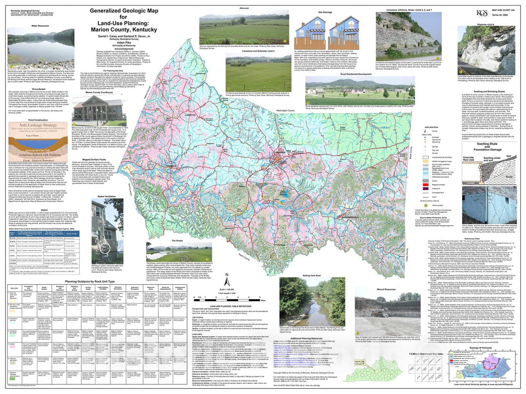 Map : Generalized geologic map for land-use planning: Marion County, Kentucky, 2006 Cartography Wall Art :