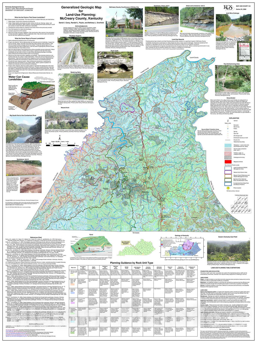 Map : Generalized geologic map for land-use planning: McCreary County, Kentucky, 2006 Cartography Wall Art :