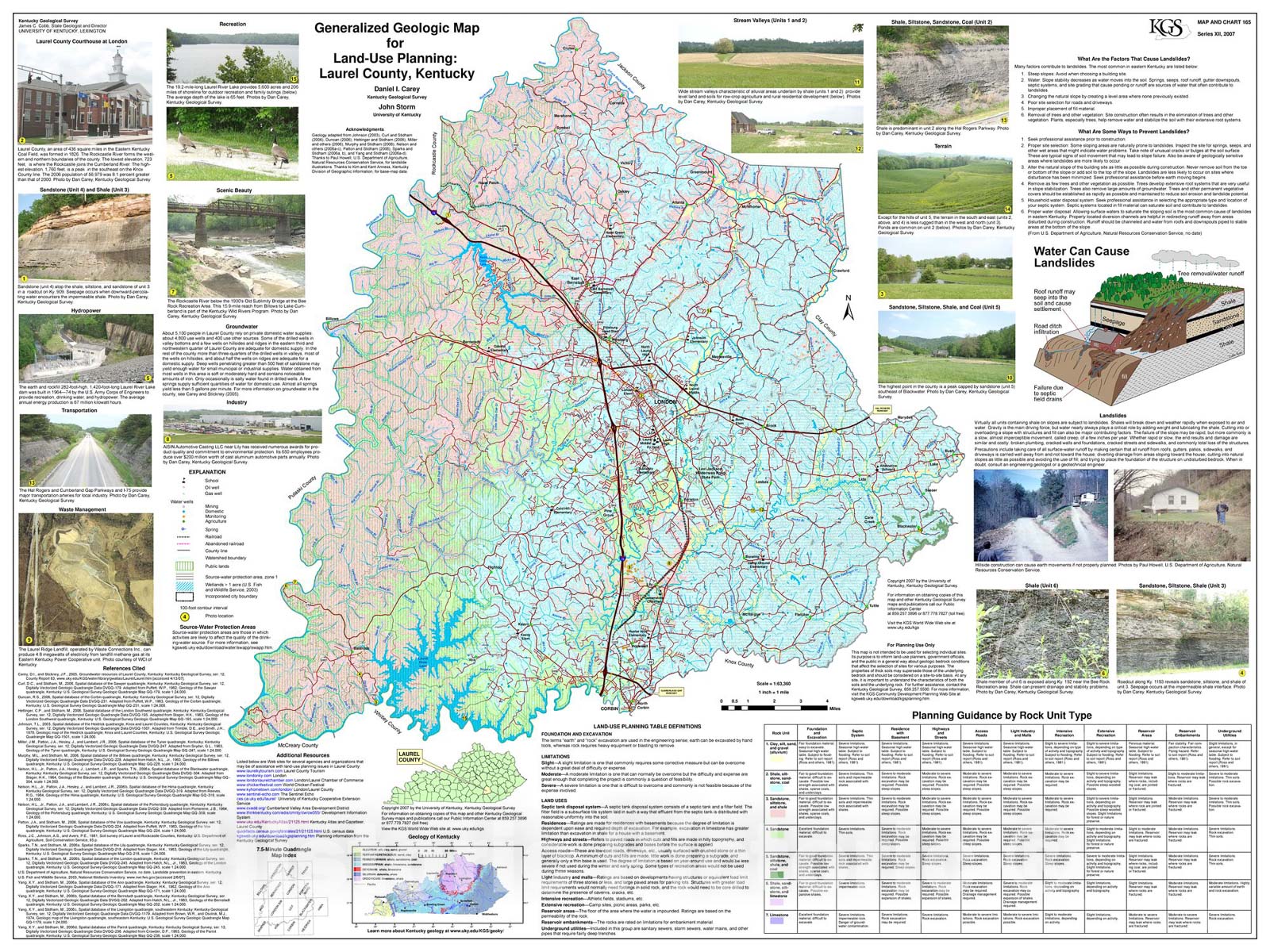 Map : Generalized geologic map for land-use planning: Laurel County, Kentucky, 2007 Cartography Wall Art :